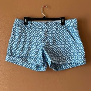 Dear John cuffed shorts, light blue with white pattern. Size 32.